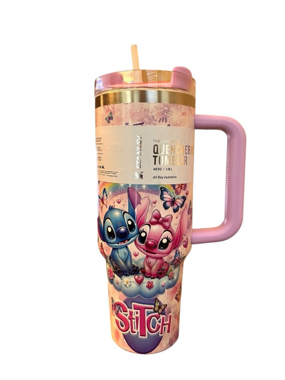 Lilo Stitch & Angel Stanley Quencher 40 oz Flowstate Tumbler Custom Wrap New
